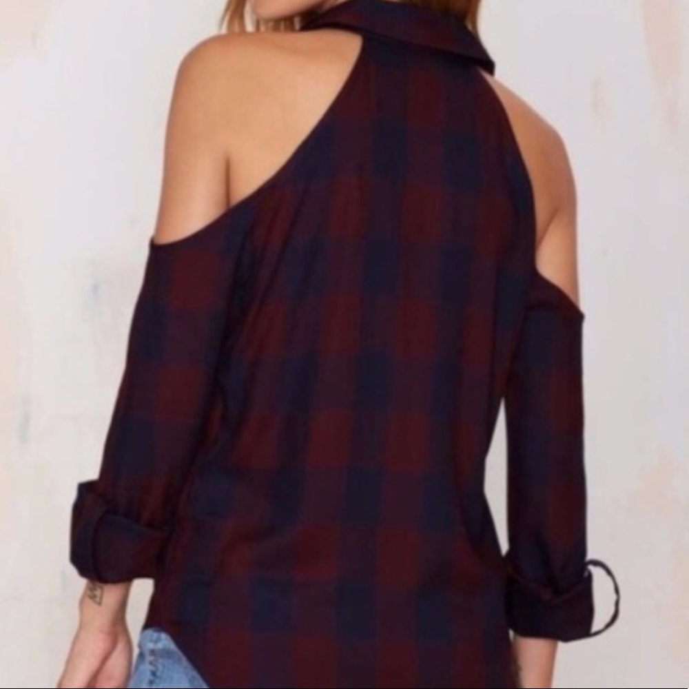 Nasty gal long sleeve plaid off the shoulders
